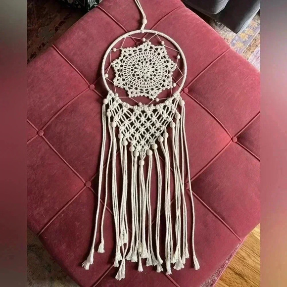 Macrame dreamcatcher with beads Natural cream color 32" Crochet Boho Hippie - Picture 4 of 10